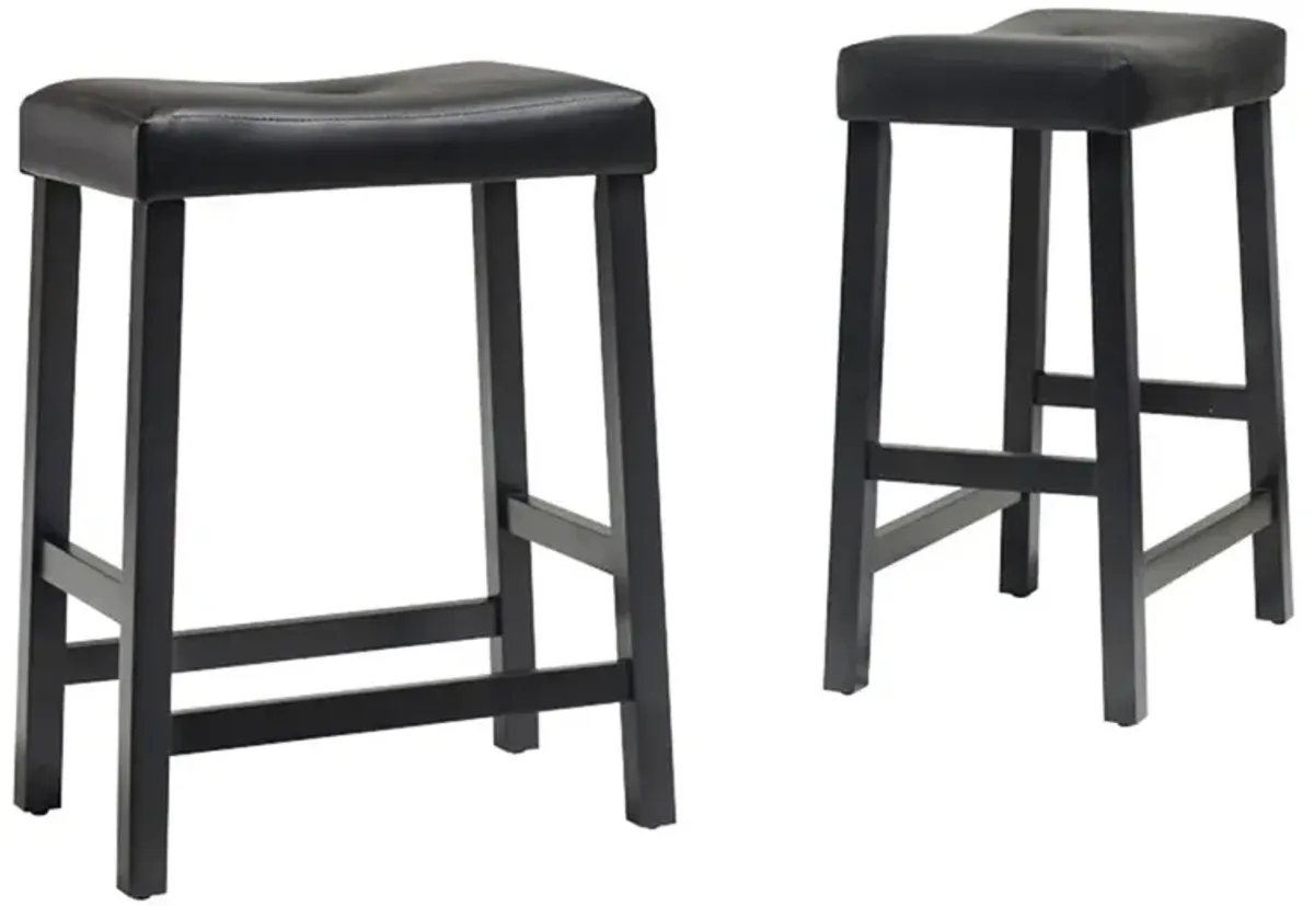 Upholstered Saddle Seat 2Pc Counter Stool Set Black/Black - 2 Stools