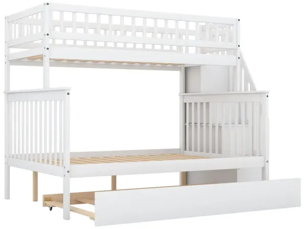 Whisen Twin over Full Bunk Bed with Trundle and Storage Staircase - Gray