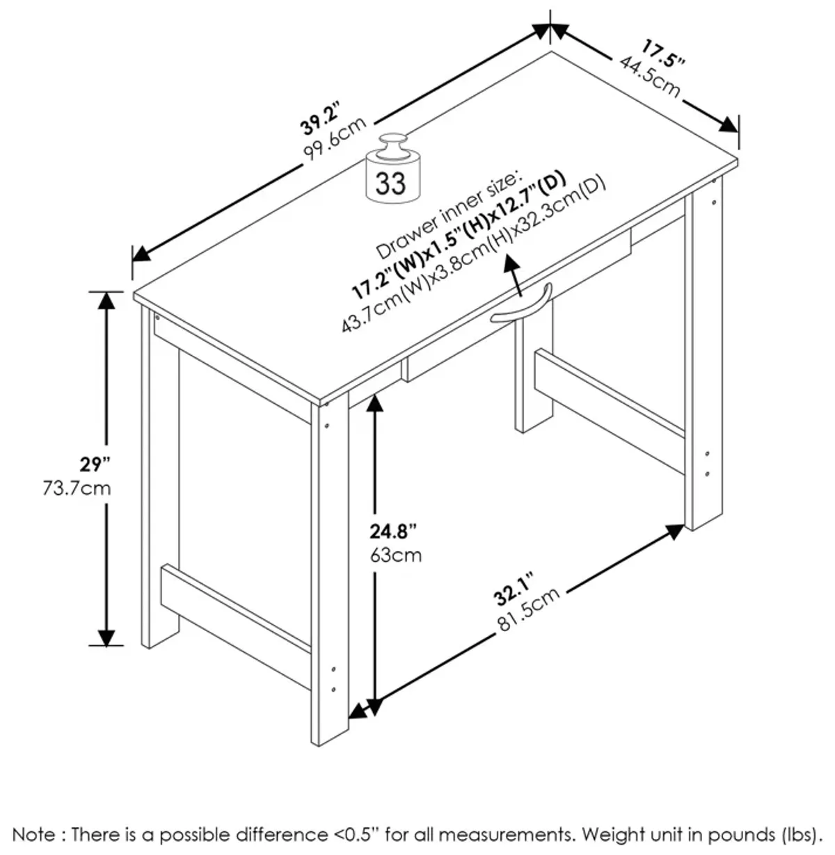 Furinno Furinno JAYA Writing Desk with Drawer  White