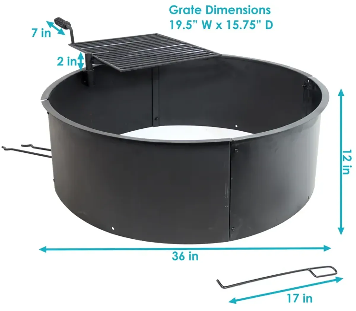 Sunnydaze 34 in Steel Fire Pit Ring with Swivel Cooking Grate/Poker