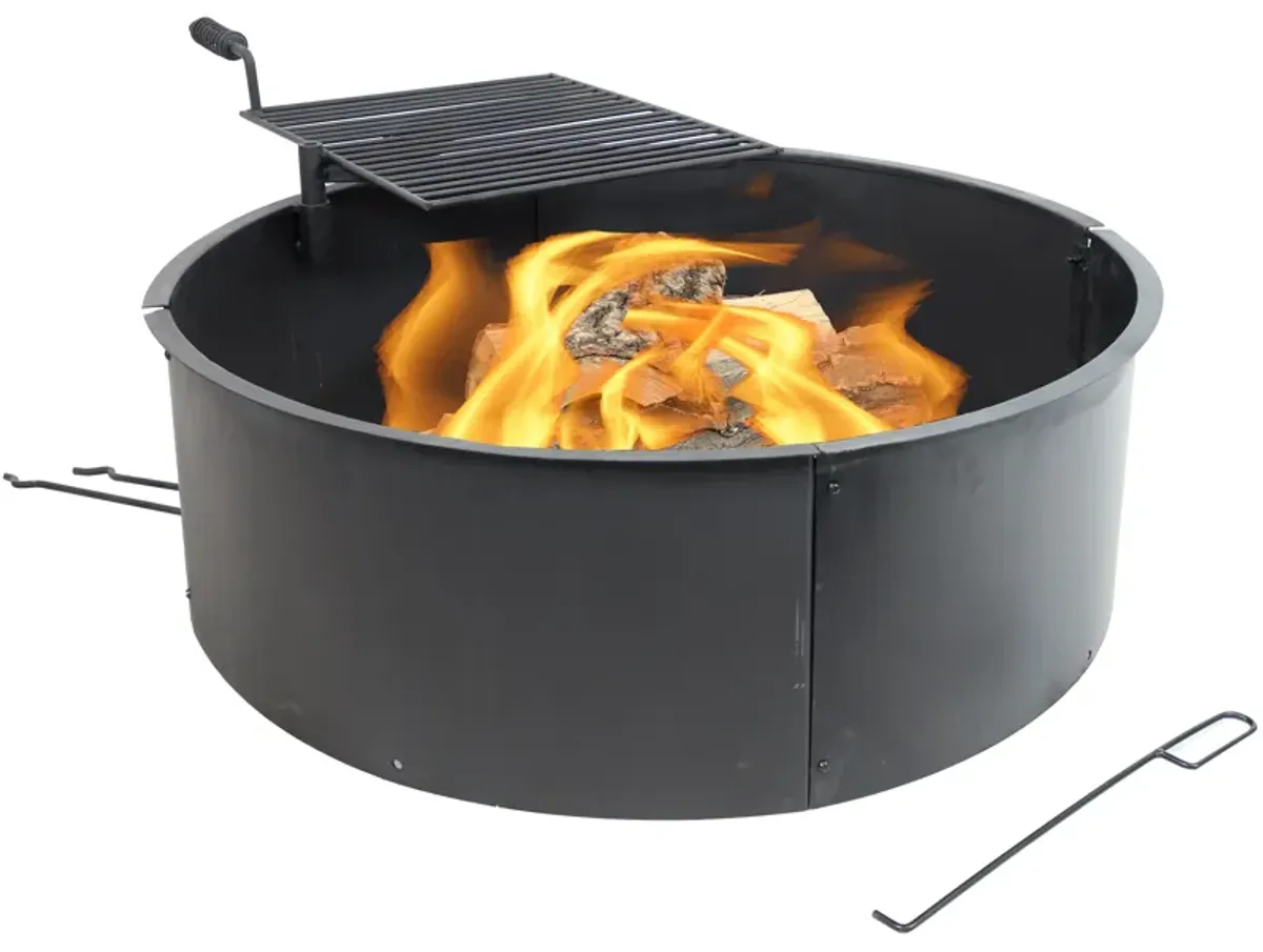 Sunnydaze 34 in Steel Fire Pit Ring with Swivel Cooking Grate/Poker