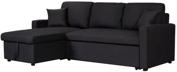 Kip 82 Inch Modern Sleeper Sectional Sofa Bed with Storage Chaise, Black - Benzara