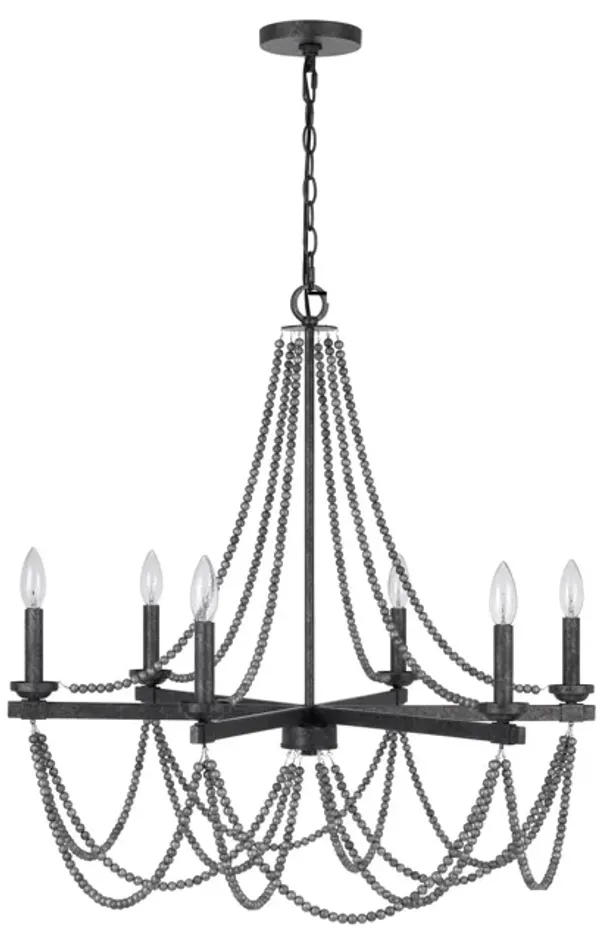 Tura 30 Inch Chandelier, Classic Chrome Beaded Candelabra Design - Benzara