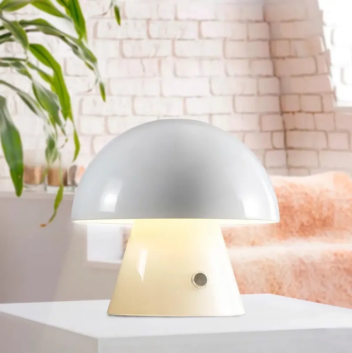 Porcini Contemporary Bohemian Rechargeablecordless Iron Integrated LED Mushroom Table Lamp