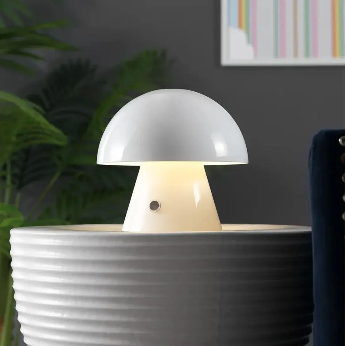 Porcini Contemporary Bohemian Rechargeablecordless Iron Integrated LED Mushroom Table Lamp