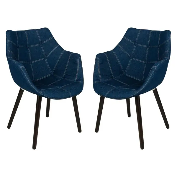 LeisureMod Milburn Tufted Denim Lounge Chair, Set of 2