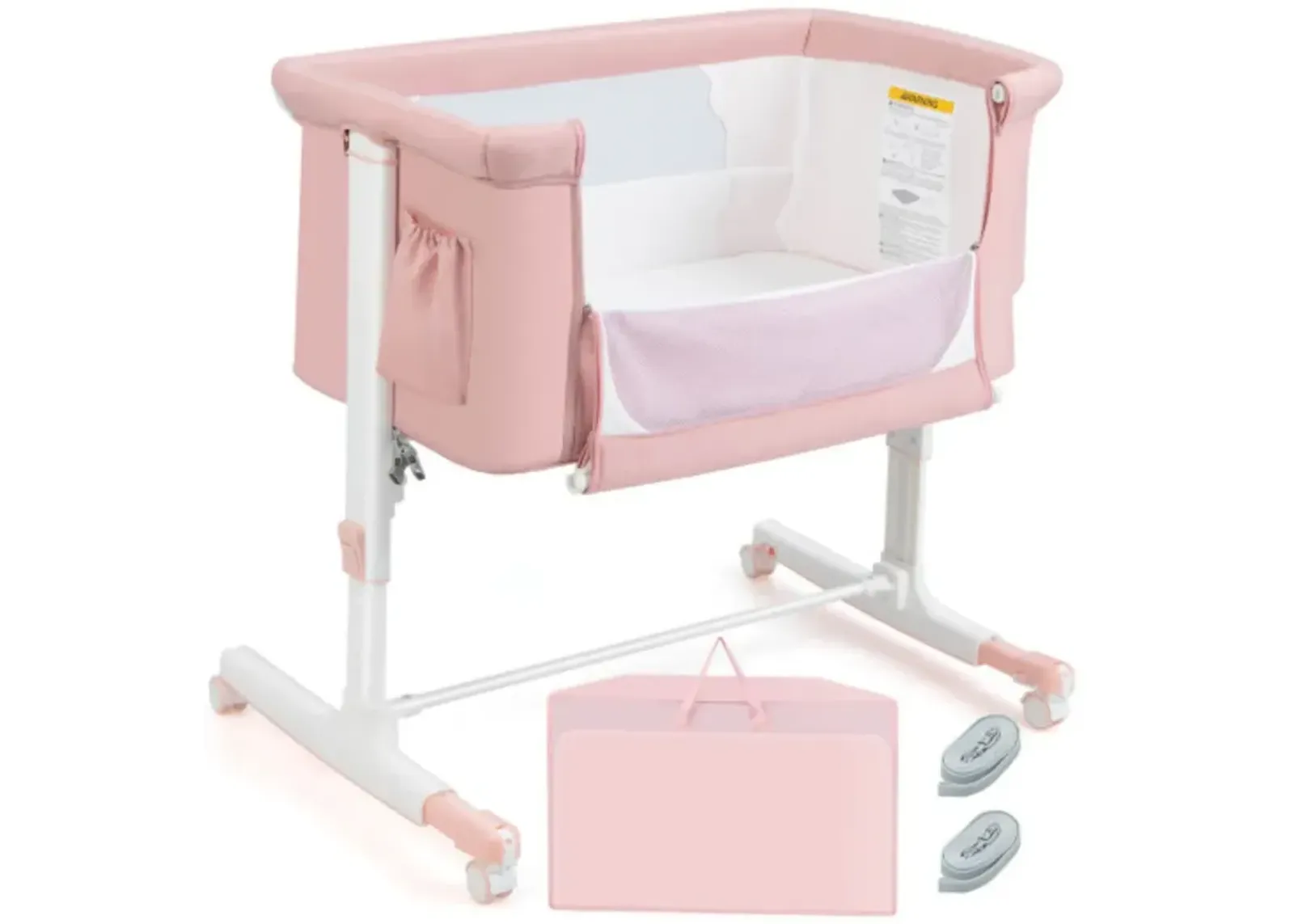 Portable Baby Bedside Bassinet with 5-level Adjustable Heights and Travel Bag