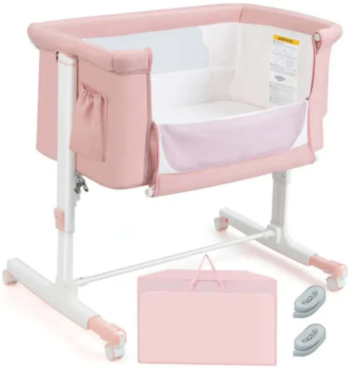 Portable Baby Bedside Bassinet with 5-level Adjustable Heights and Travel Bag