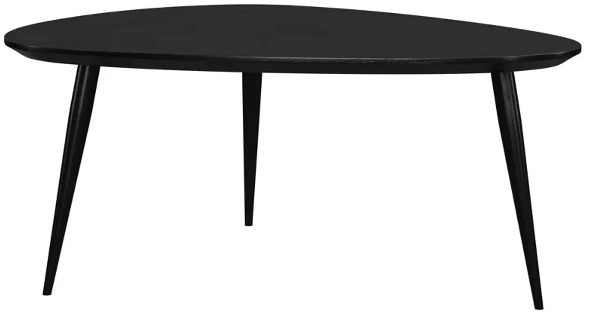 Deso Coffee Table, 39 Inch Triangular Black Mango Wood, Metal Legs - Benzara
