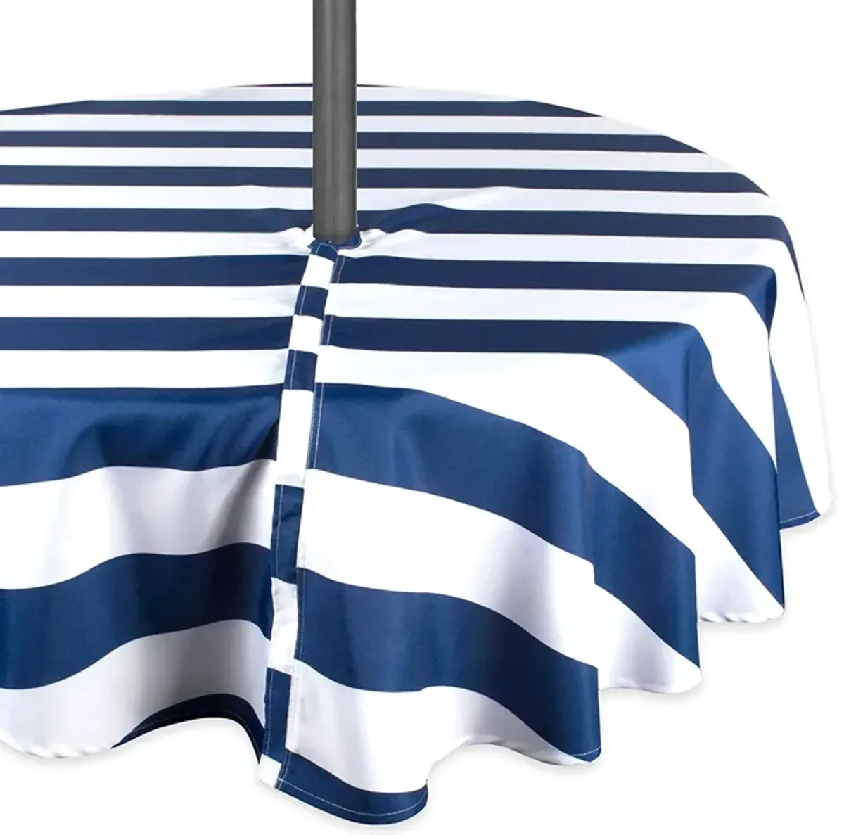 60" Blue and White Striped Round Outdoor Tablecloth With Zipper