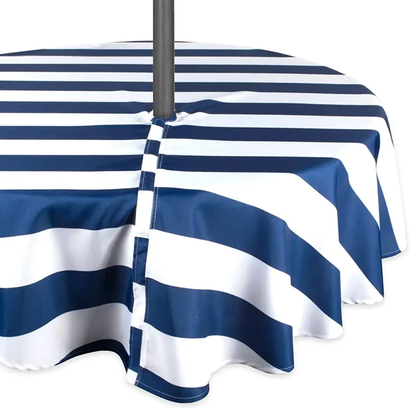 60" Blue and White Striped Round Outdoor Tablecloth With Zipper