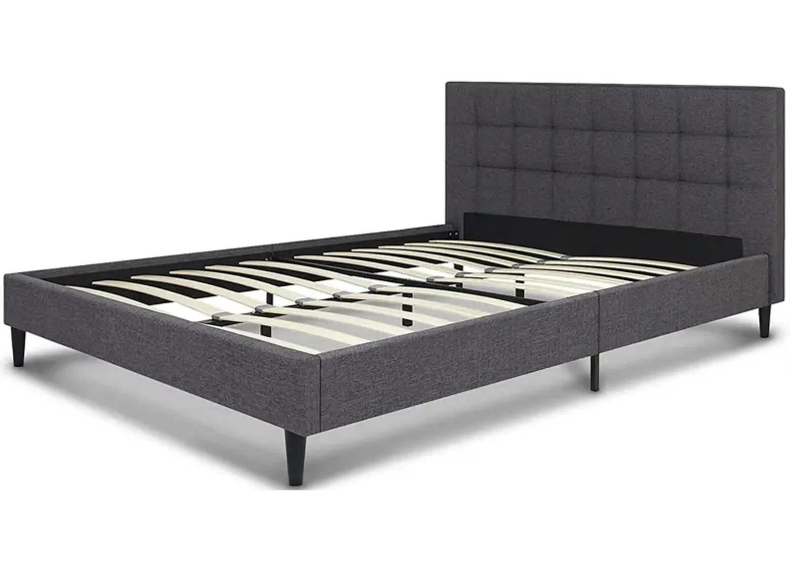 QuikFurn Full size Grey Mid-Century Modern Upholstered Platform Bed Frame with Headboard