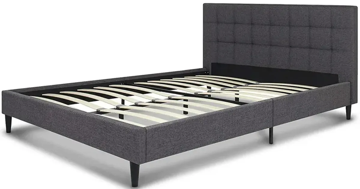 QuikFurn Full size Grey Mid-Century Modern Upholstered Platform Bed Frame with Headboard