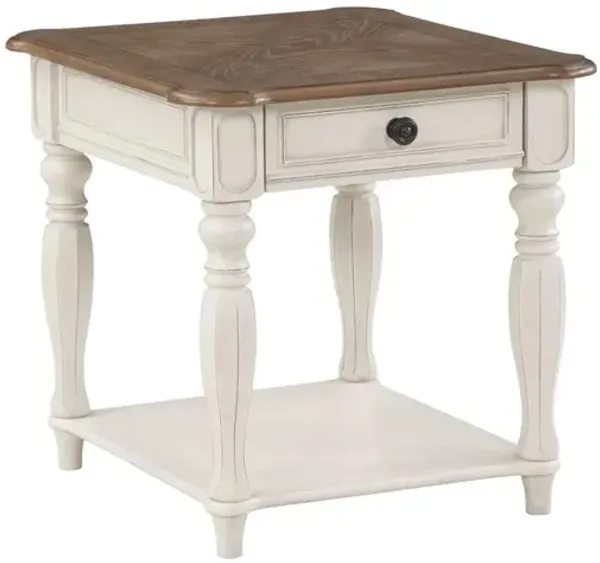 Acme Furniture Florian 1-drawer Wooden End Table in Oak and Antique White