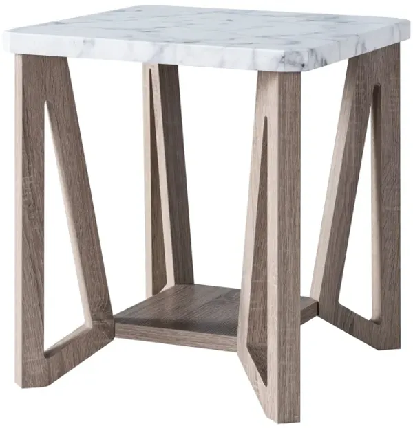 End Table Faux Marble White Dark Taupe