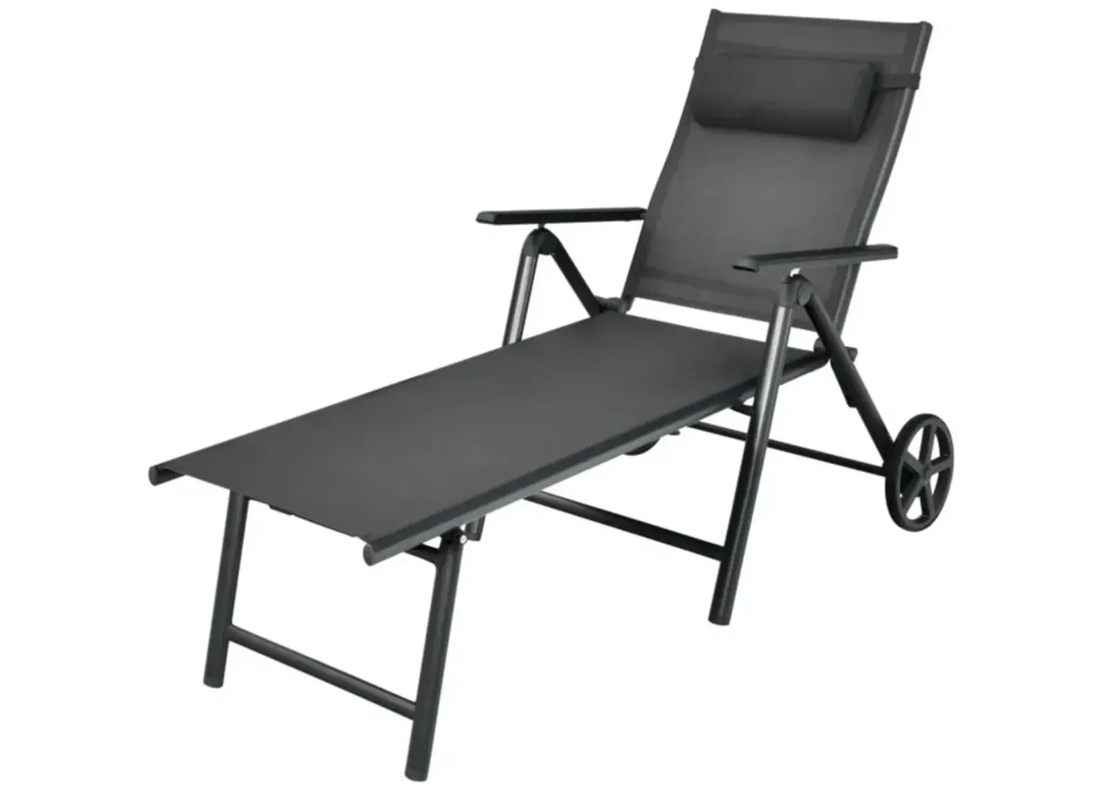 Hivvago Patio Lounge Chair with Wheels Neck Pillow Aluminum Frame Adjustable-Gray