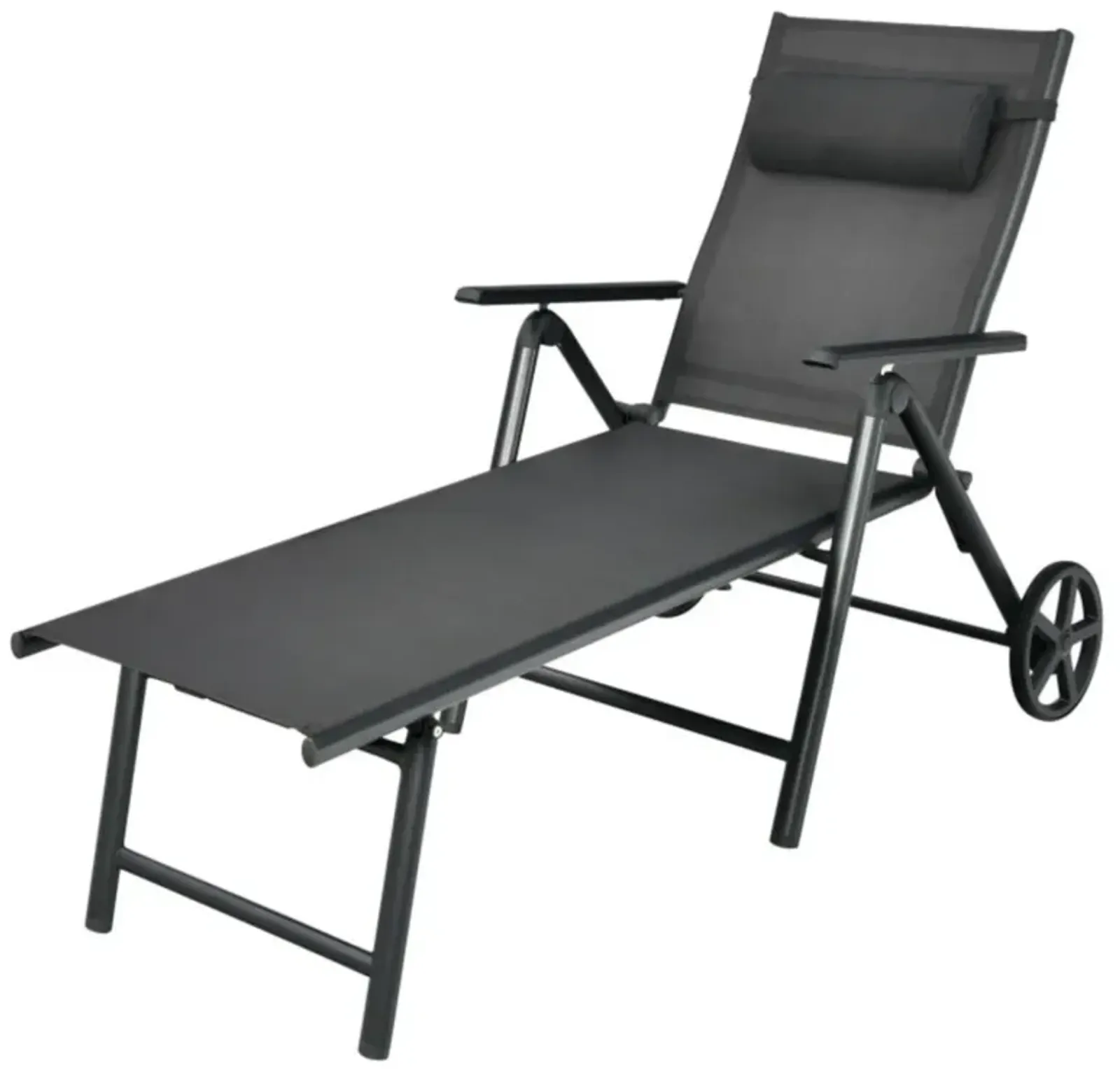 Hivvago Patio Lounge Chair with Wheels Neck Pillow Aluminum Frame Adjustable-Gray