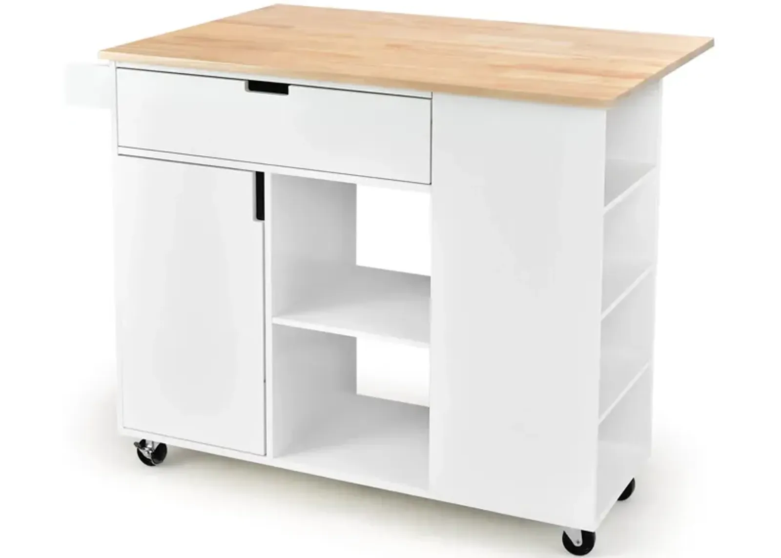 Drop-Leaf Kitchen Island with Rubber Wood Top