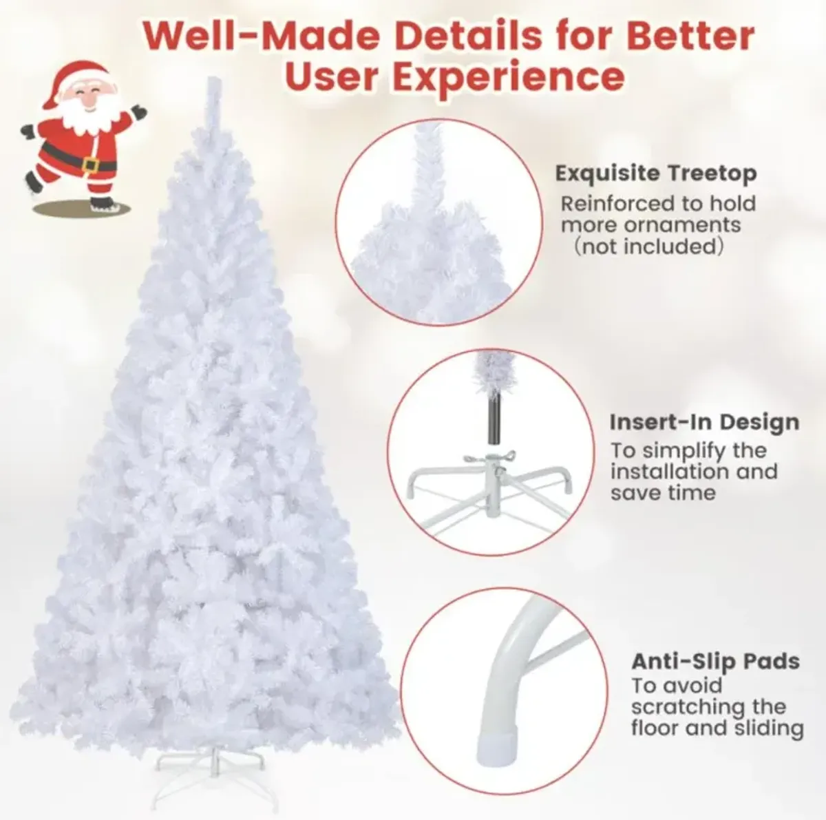 Hivvago 5/6/7/8 Feet White Christmas Tree with Solid Metal Legs