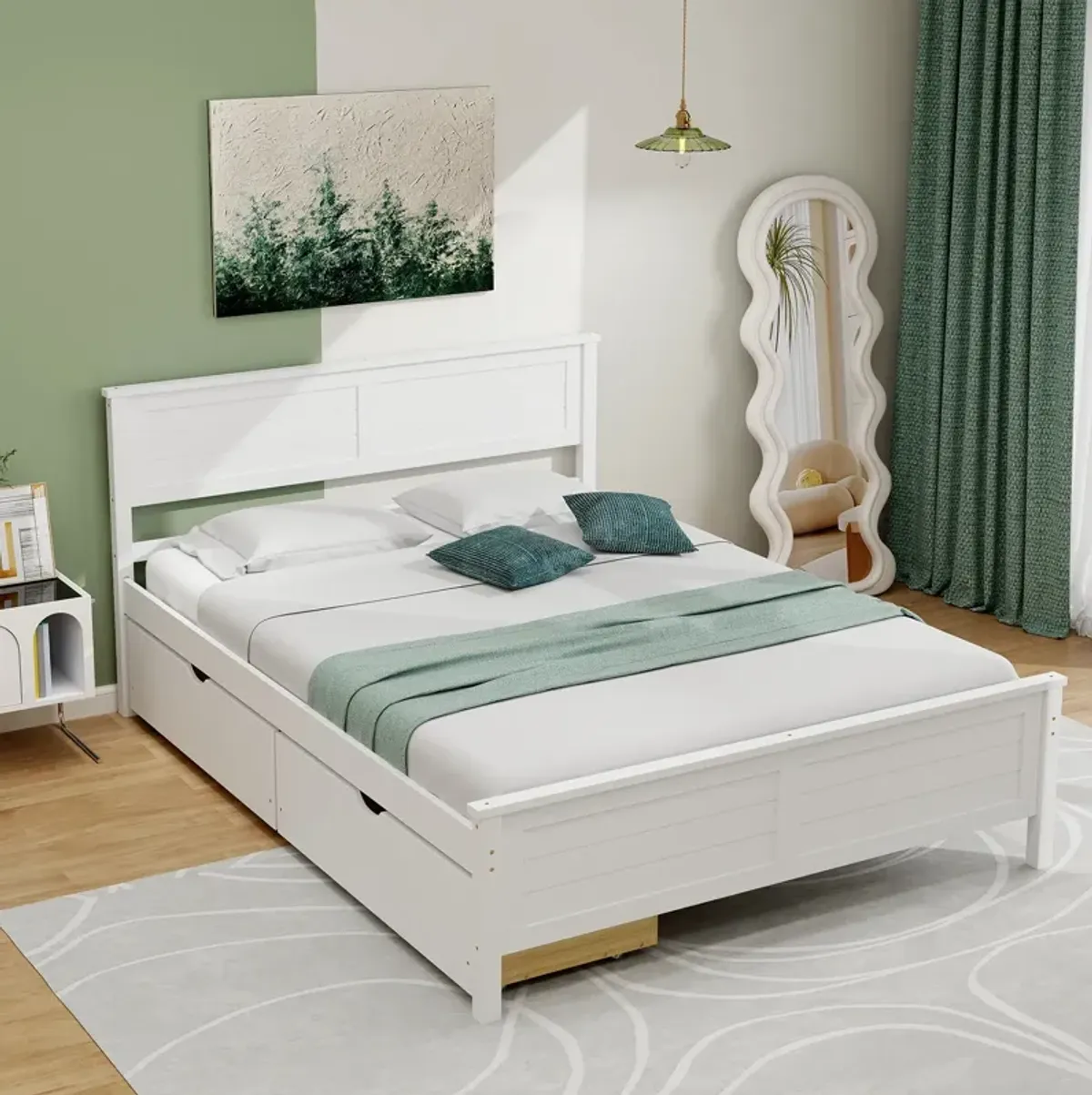 Full Size Bed Frame with Storage Drawers and Solid Wood Headboard