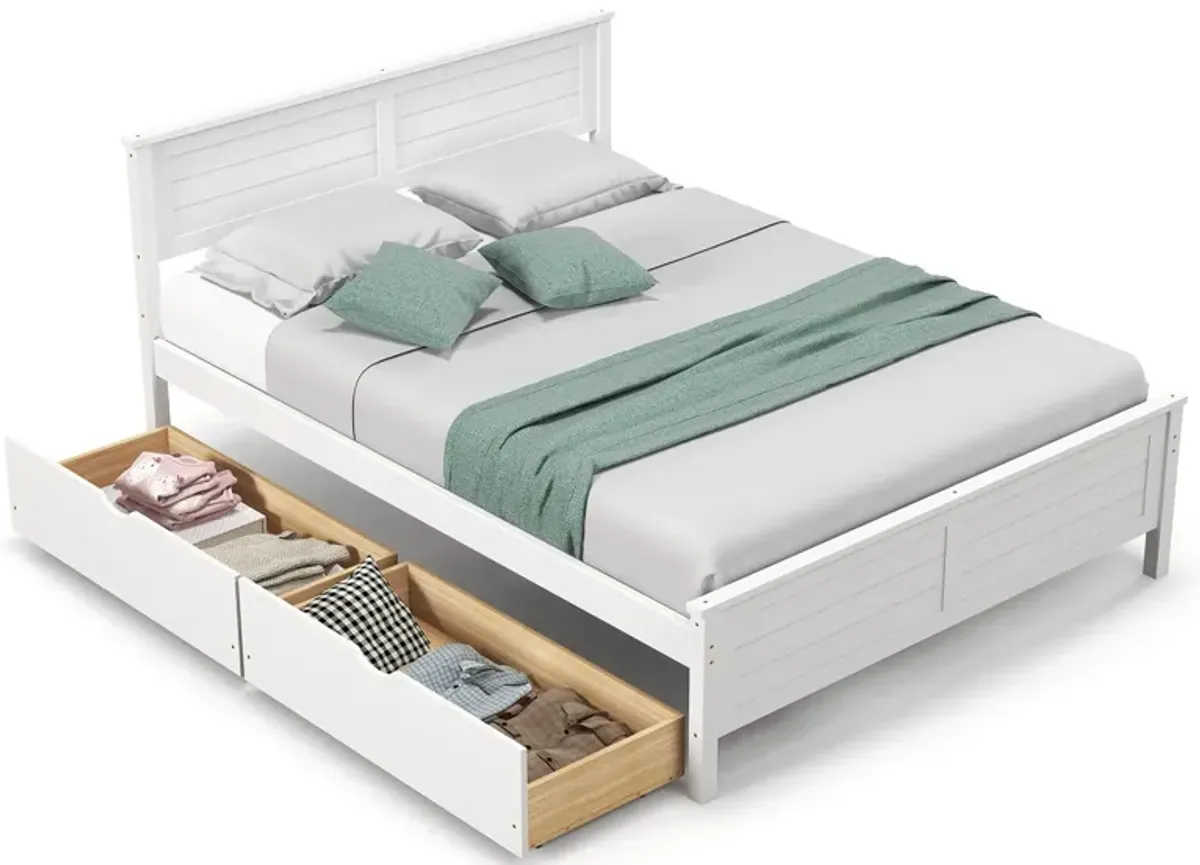 Full Size Bed Frame with Storage Drawers and Solid Wood Headboard