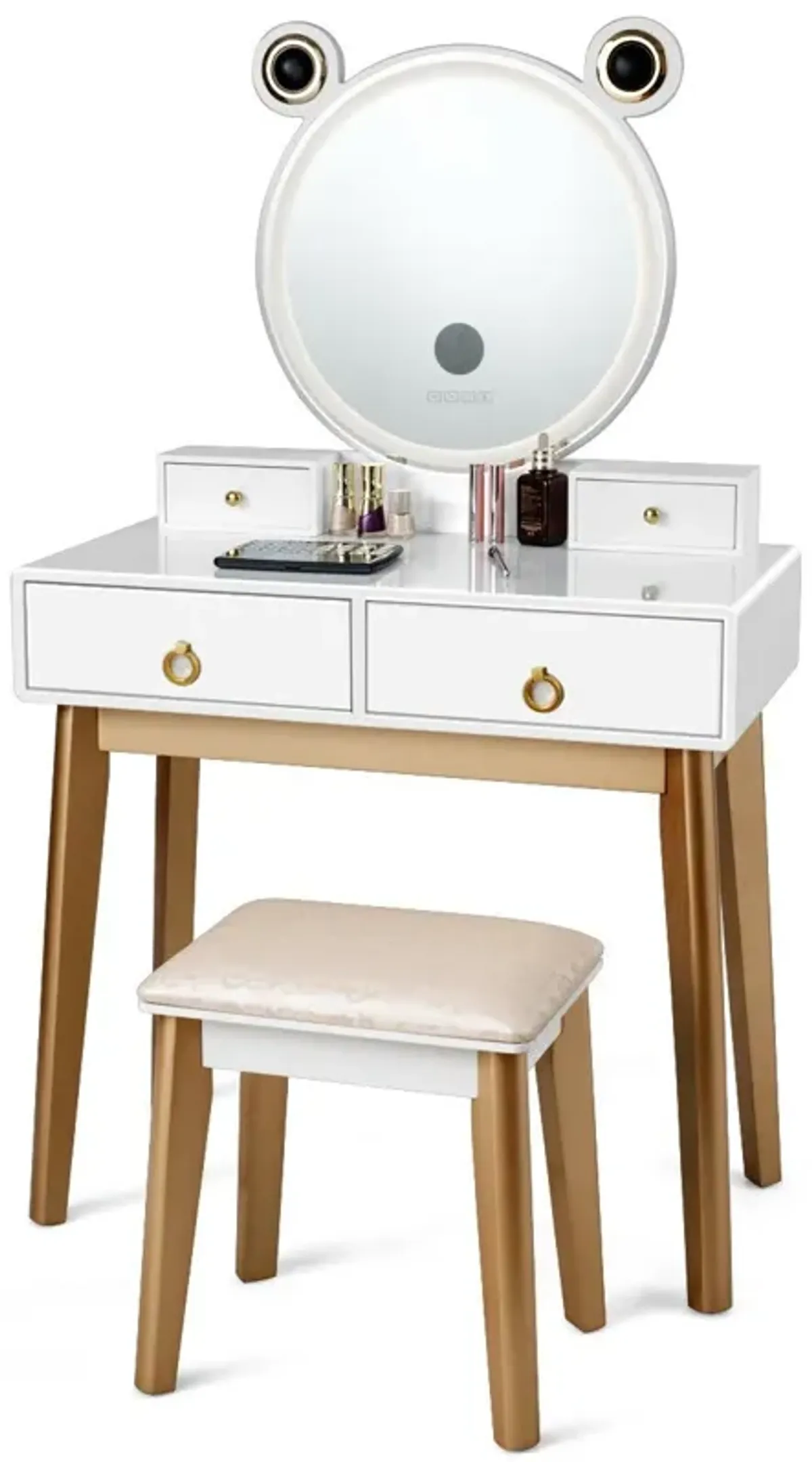 Vanity Set with 3-Color Lighted Touch Screen Dimming Mirror and 4 Drawers