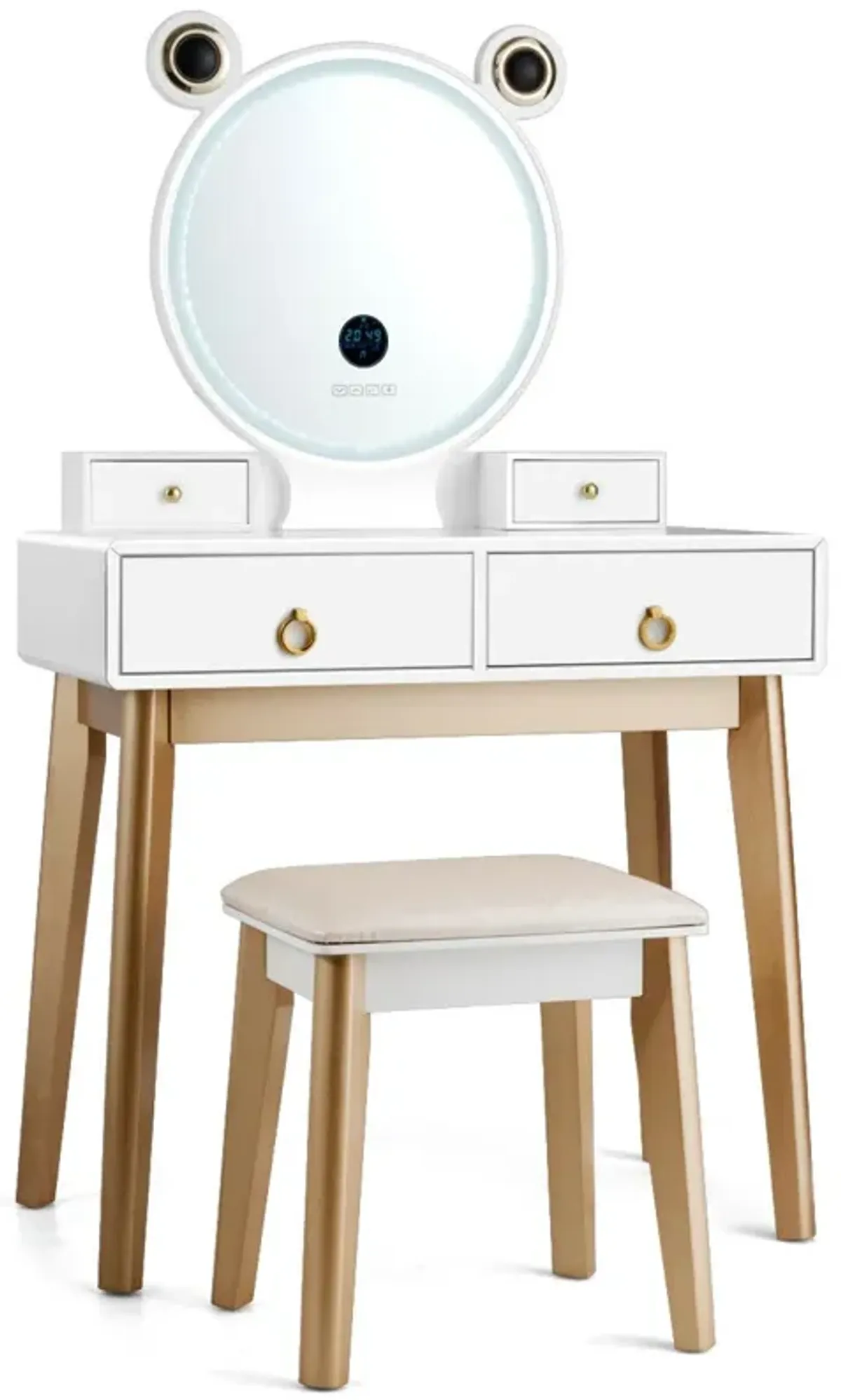 Vanity Set with 3-Color Lighted Touch Screen Dimming Mirror and 4 Drawers