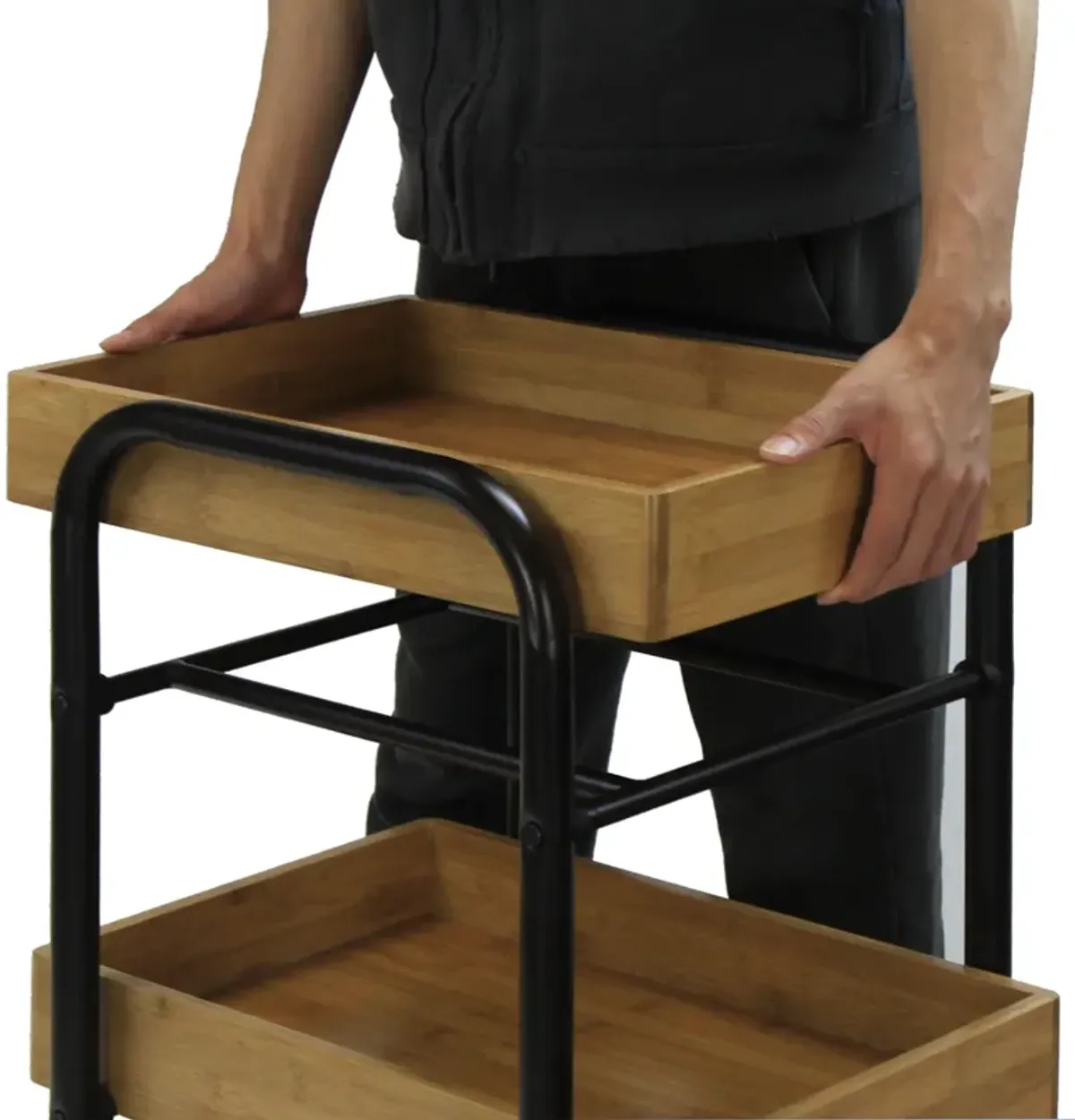 Oceanstar Portable Storage Cart with 3 Easy Removable Bamboo Trays