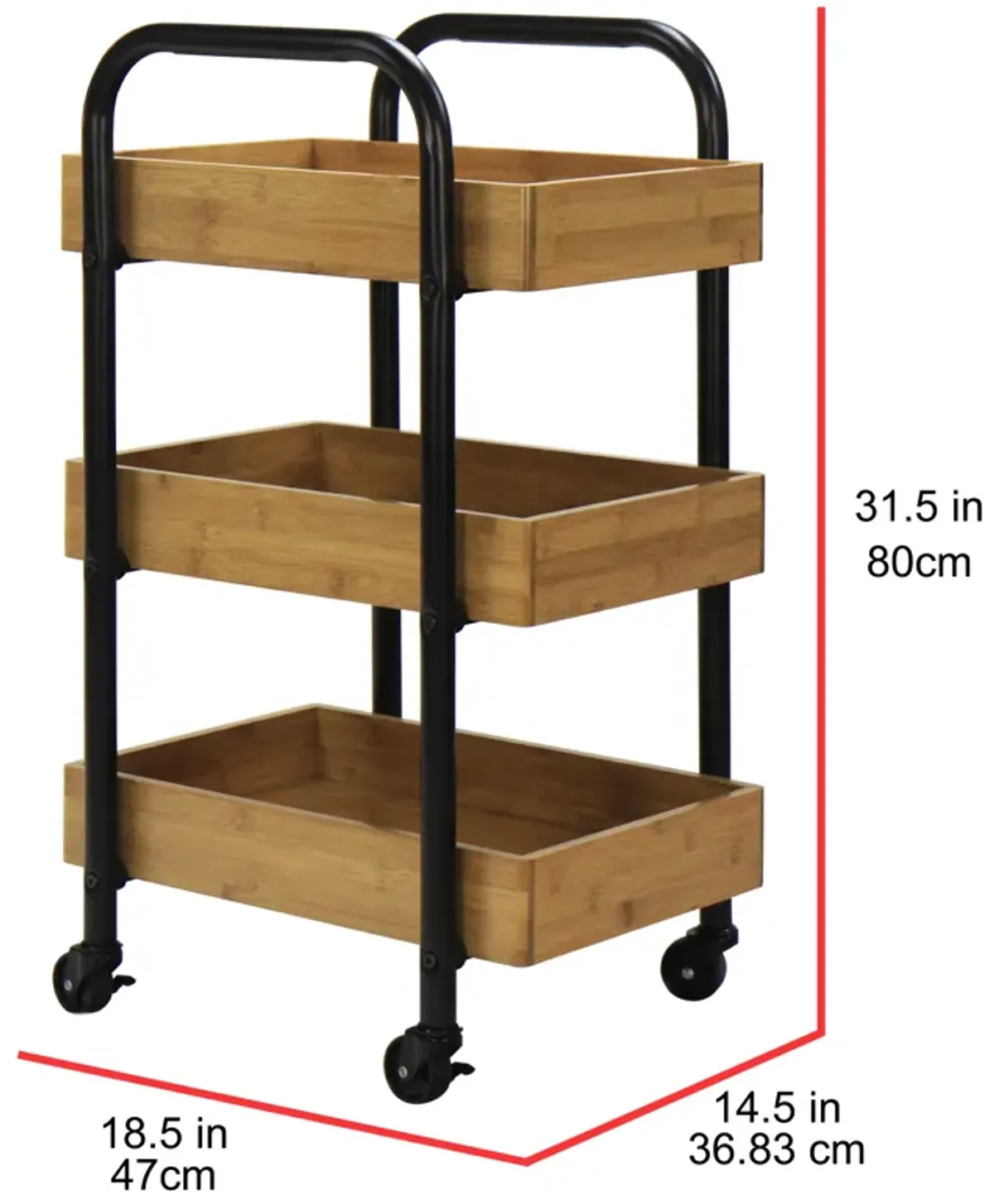 Oceanstar Portable Storage Cart with 3 Easy Removable Bamboo Trays