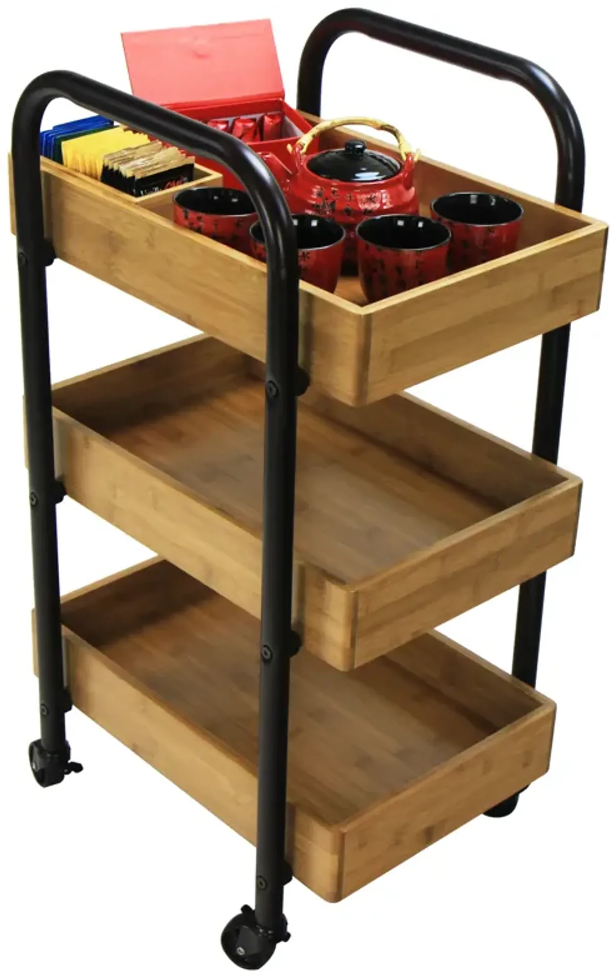 Oceanstar Portable Storage Cart with 3 Easy Removable Bamboo Trays