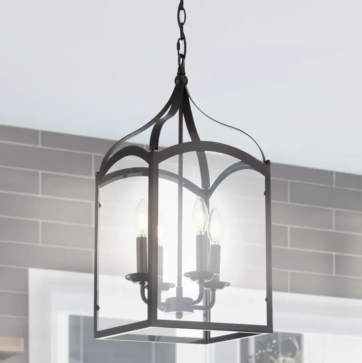 Ruth 4-light Traditional Classic Lantern Metal/Glass LED Pendant