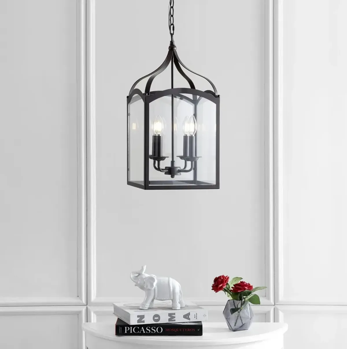 Ruth 4-light Traditional Classic Lantern Metal/Glass LED Pendant