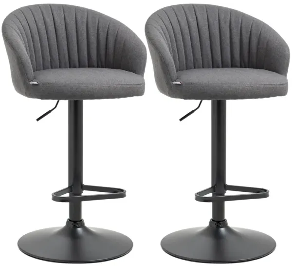HOMCOM Adjustable Bar Stools Set of 2, Modern Counter Height Barstools, Linen Fabric Upholstered Kitchen Stools with Swivel Seat, Steel Frame, Footrest, Gray
