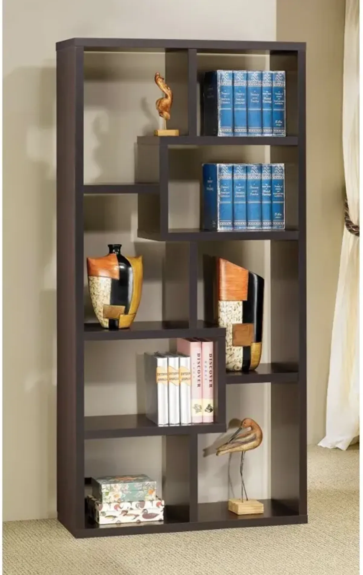 Hivvago Modern Cube Contemporary Style Bookcase in Cappuccino Finish