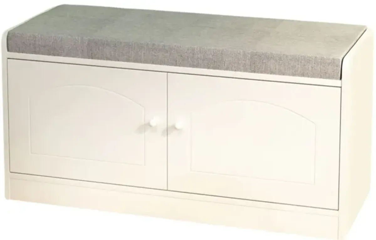 Shoe Storage Bench with 2 Door Cabinet, Entryway Bench with Shoe Storage, Shoe Bench with Cushion, Adjustable Shelves, Shoe Rack Bench for Entrance, Hallway, Bedroom, White+Gray