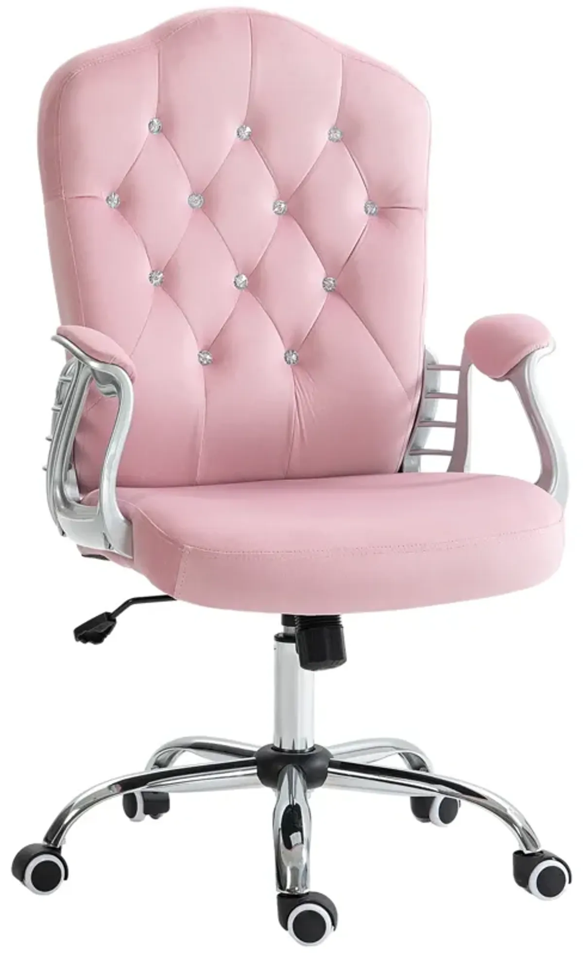 Vinsetto Home Office Chair, Velvet Computer Chair, Button Tufted Desk Chair with Swivel Wheels, Adjustable Height, and Tilt Function, Pink