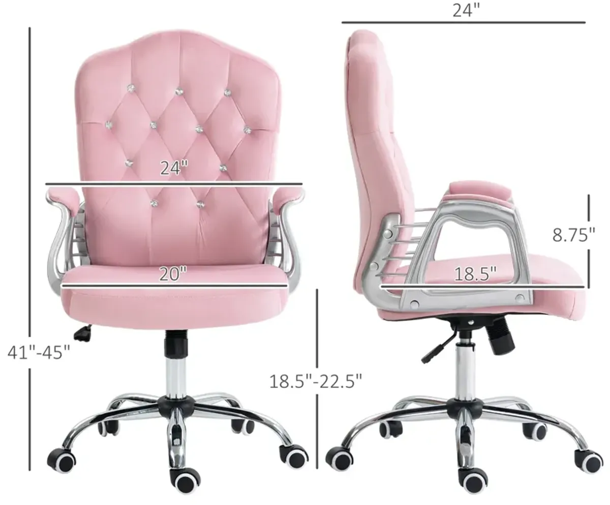 Vinsetto Home Office Chair, Velvet Computer Chair, Button Tufted Desk Chair with Swivel Wheels, Adjustable Height, and Tilt Function, Pink