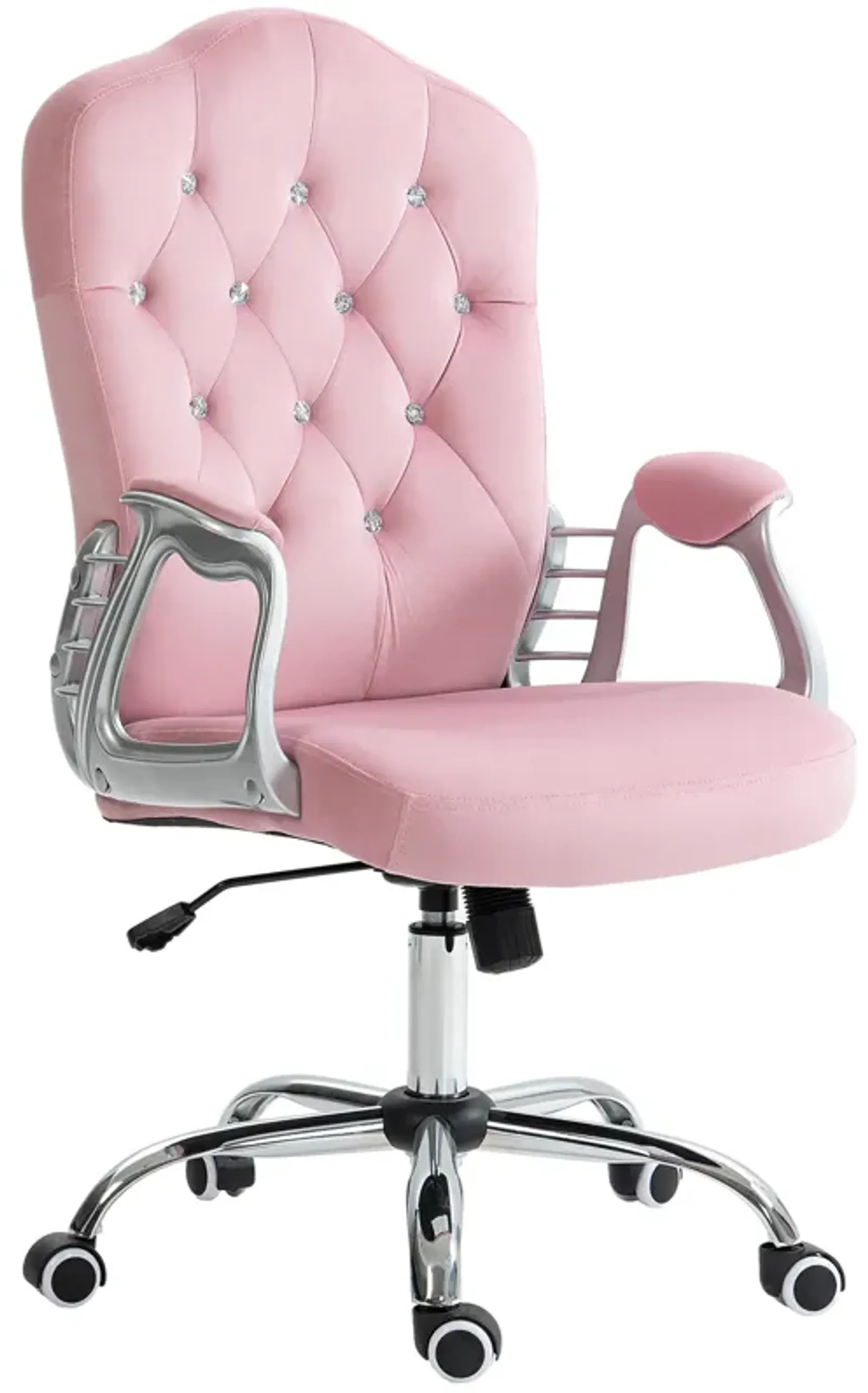 Vinsetto Home Office Chair, Velvet Computer Chair, Button Tufted Desk Chair with Swivel Wheels, Adjustable Height, and Tilt Function, Pink