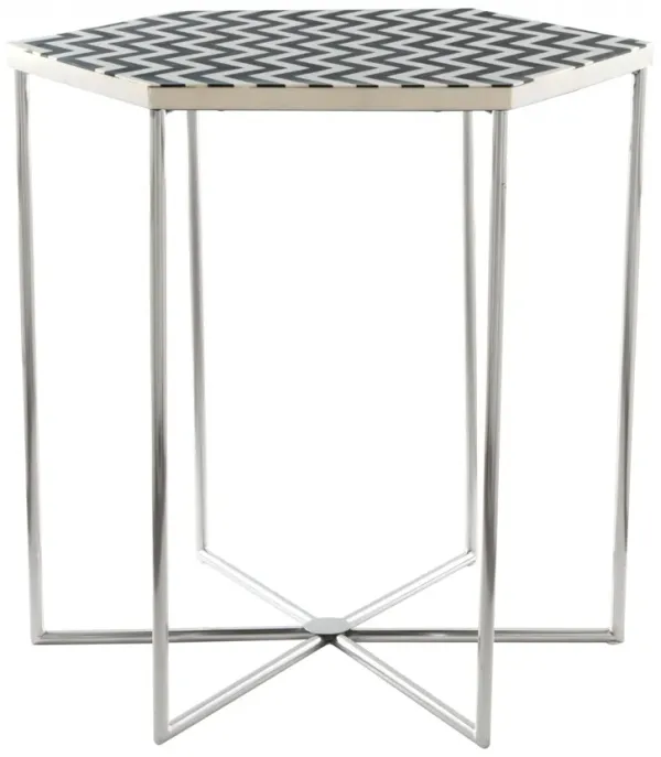 Hivvago 21" Silver And Black And White Stone Hexagon End Table