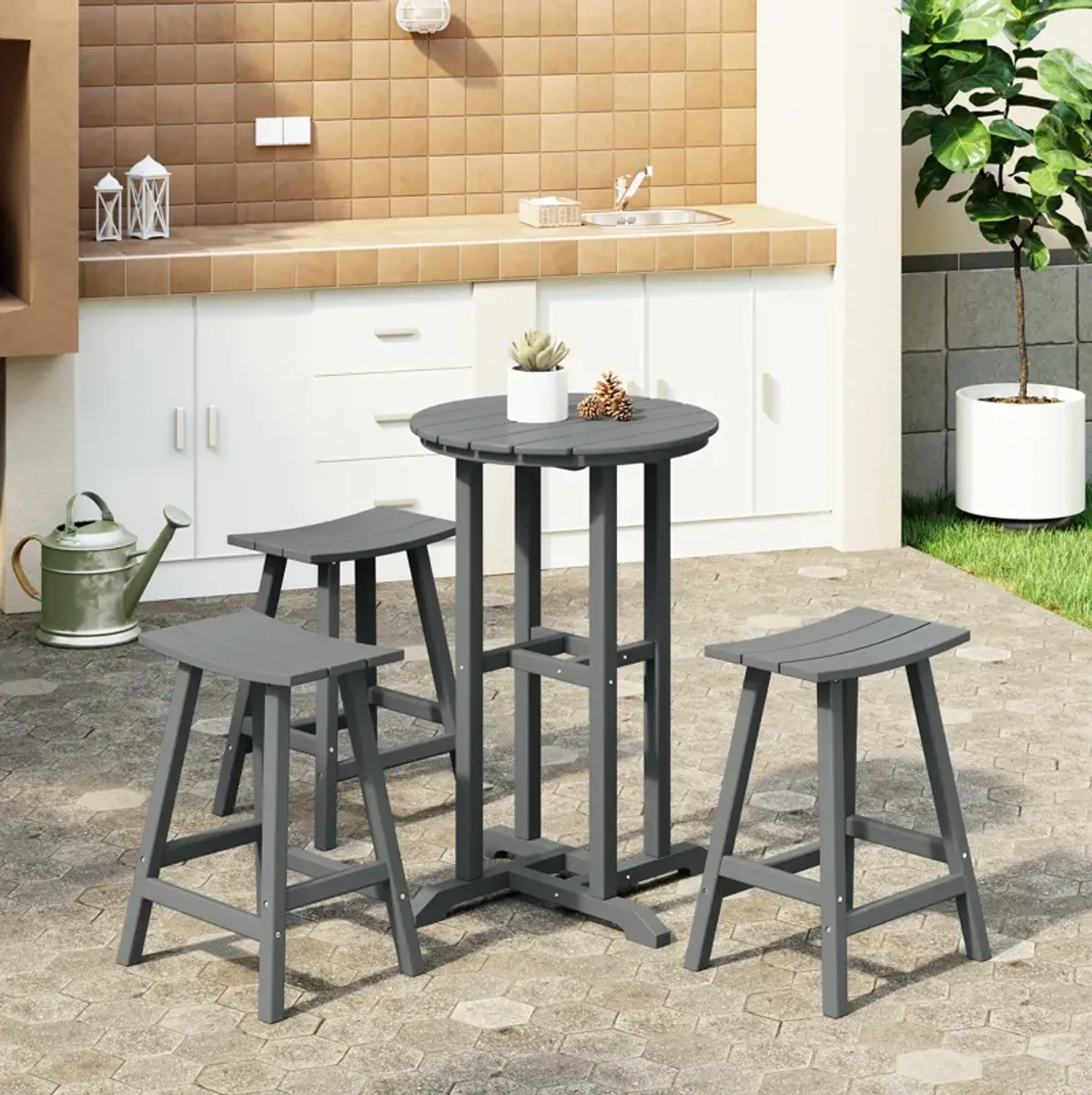 WestinTrends Outdoor Patio Counter Height Bar Stools Bistro Bar Table 4-Piece Set