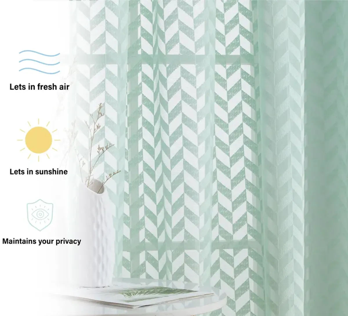 THD Herringbone Lace Thick Semi Sheer Premium Grommet Top Window Curtain Panels for Kids Room & Bedroom - Set of 2 Panels