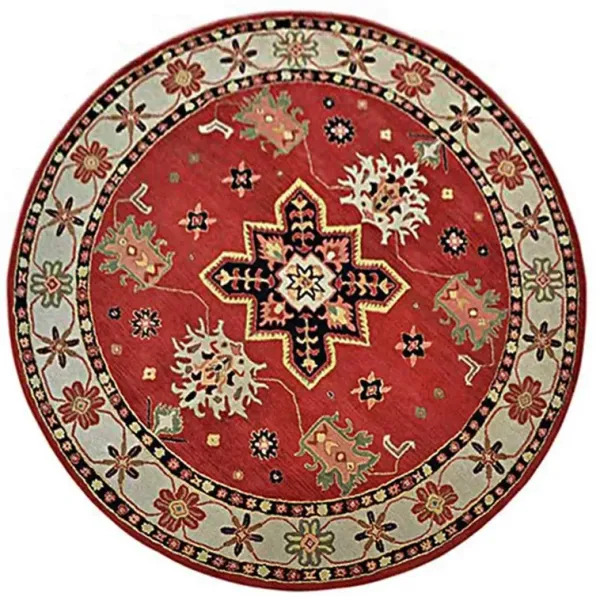 RUGSOTIC CARPETS HAND TUFTED WOOL ECO-FRIENDLY AREA RUGS  - 10'x10', Round Shape, Red & Beige, Classic Oriental Traditional  Design, High Pile Thick Handmade Anti Skid Area Rugs (K00535)
