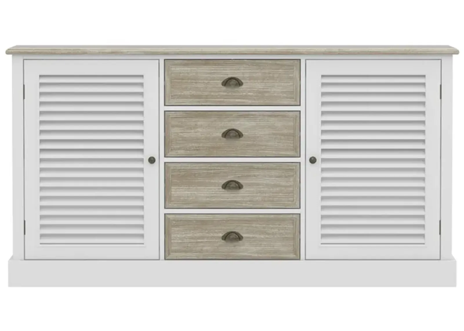 FUFU&GAGA Modern Sideboard Cabinet with Louvered Doors and Drawers,  (59"W x 15.7"D x 31.5"H),White and Brown