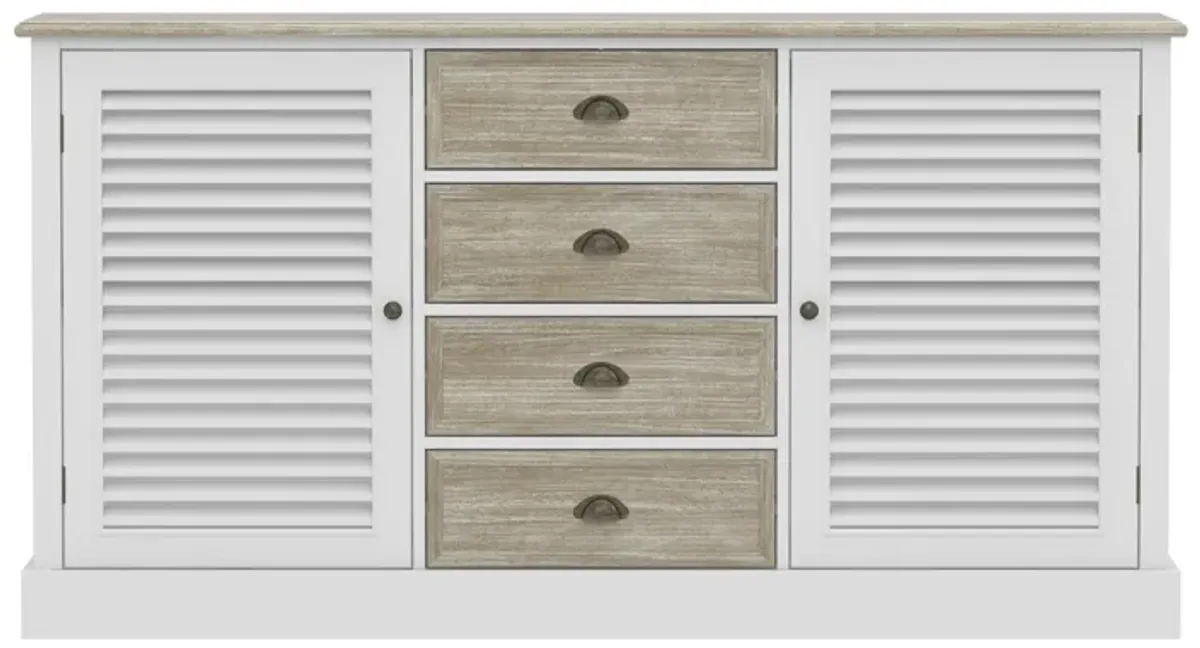 FUFU&GAGA Modern Sideboard Cabinet with Louvered Doors and Drawers,  (59"W x 15.7"D x 31.5"H),White and Brown