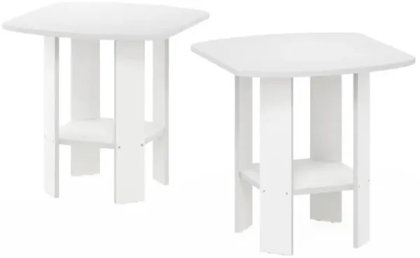 Simple Design End Table, White, Set of 2