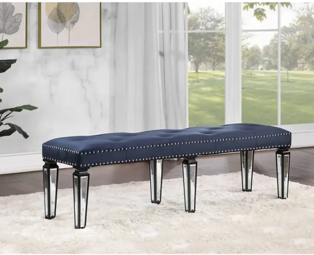 Varian II Bench In Black Velvet & Black & Silver Finish