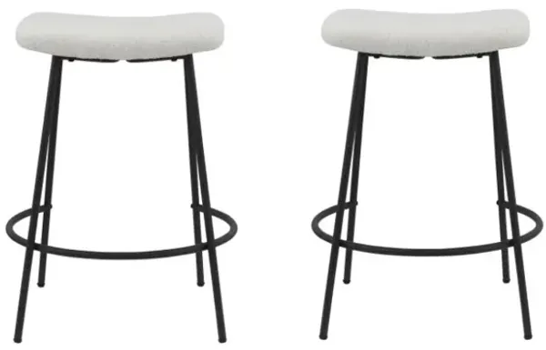 Hivvago Set of Two 26 Inch White and Black Fabric and Metal Backless Counter Height Bar Chairs