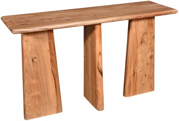 Aug Sofa Console Table, 51 Inch Solid Acacia Wood Top, 3 Panel Legs