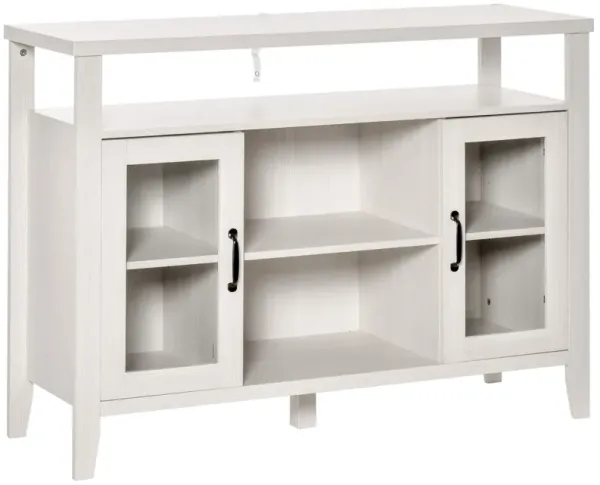 White Vintage Buffet: Sideboard Cabinet with Glass Doors and Shelves