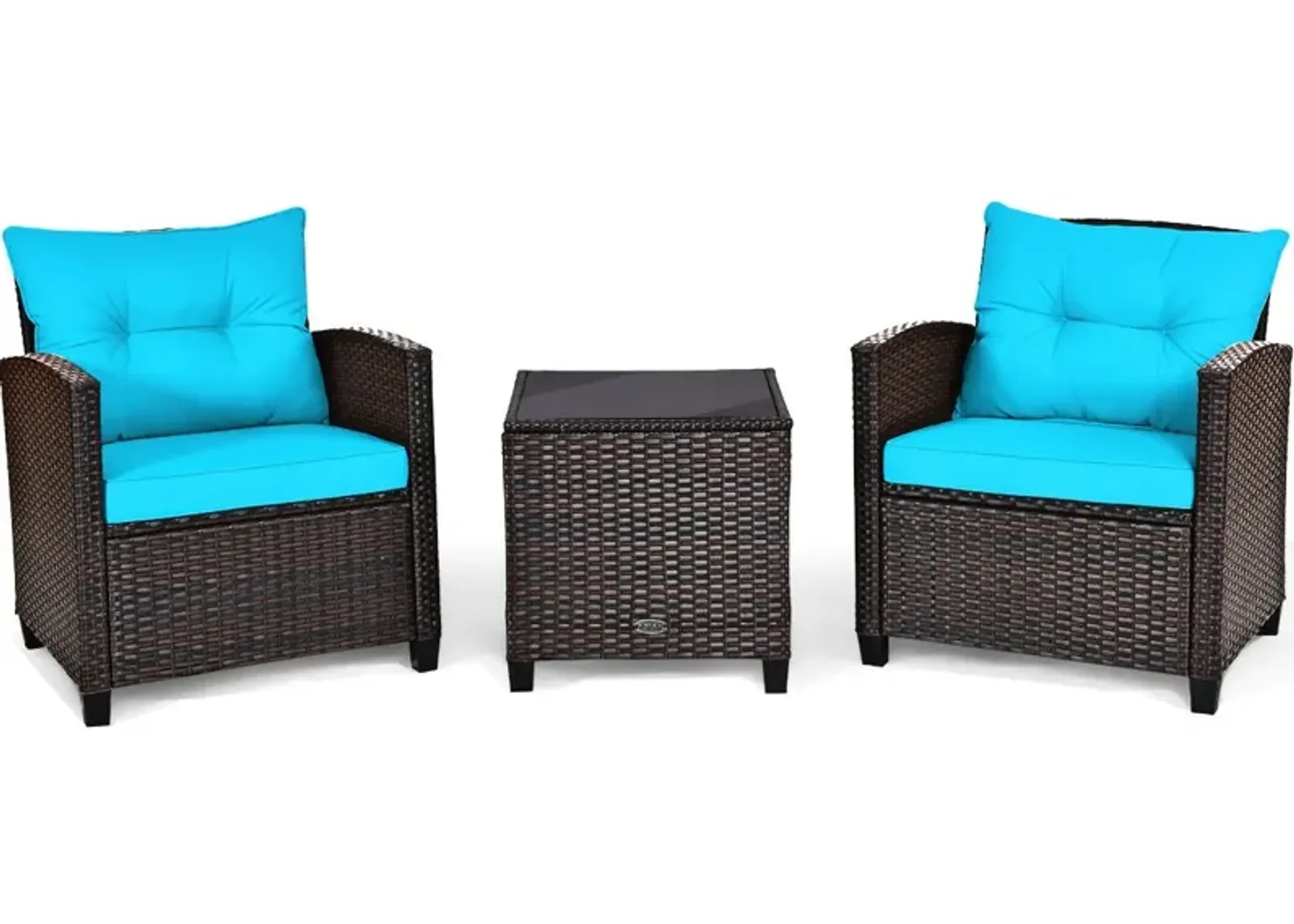 3 Pcs Patio Rattan Furniture Set Cushioned Conversation Set Coffee Table